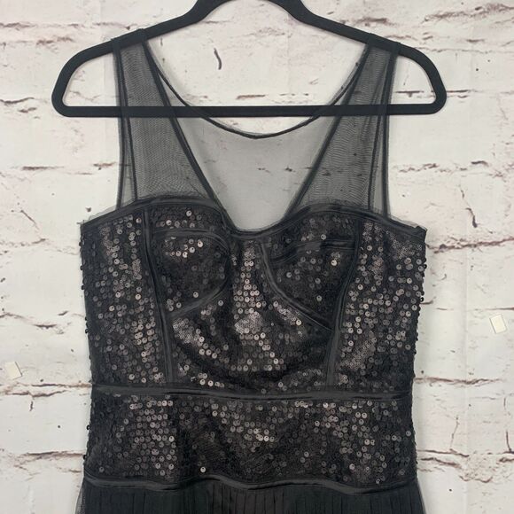 BCBGMaxAzria Hazelle Black Hoco Sequin Mesh Tulle Pleated Cocktail Dress LBD 10 - Picture 3 of 7